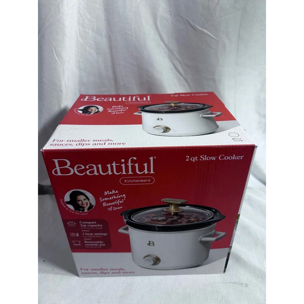 Beautiful Slow Cooker 2qt White Icing Gold Accents Drew Barrymore Kitchenware